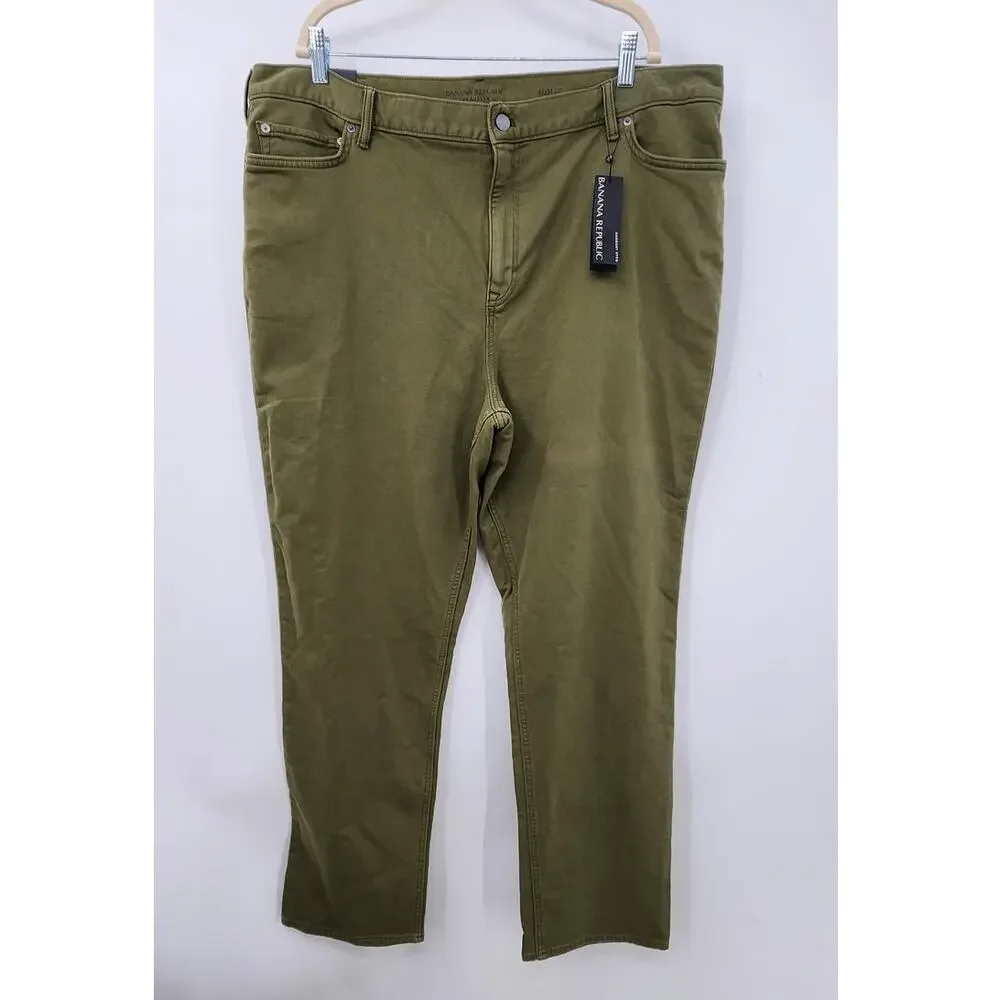 New Banana Republic Traveler Organic Cotton Pants Size 42 X 34 Slim Fit Green‎